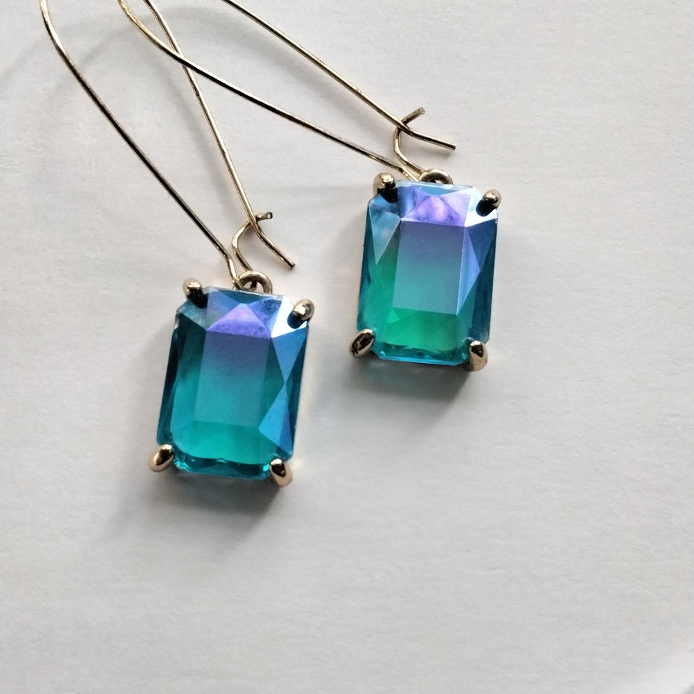 Gold Tone Iridescent Drop Earrings